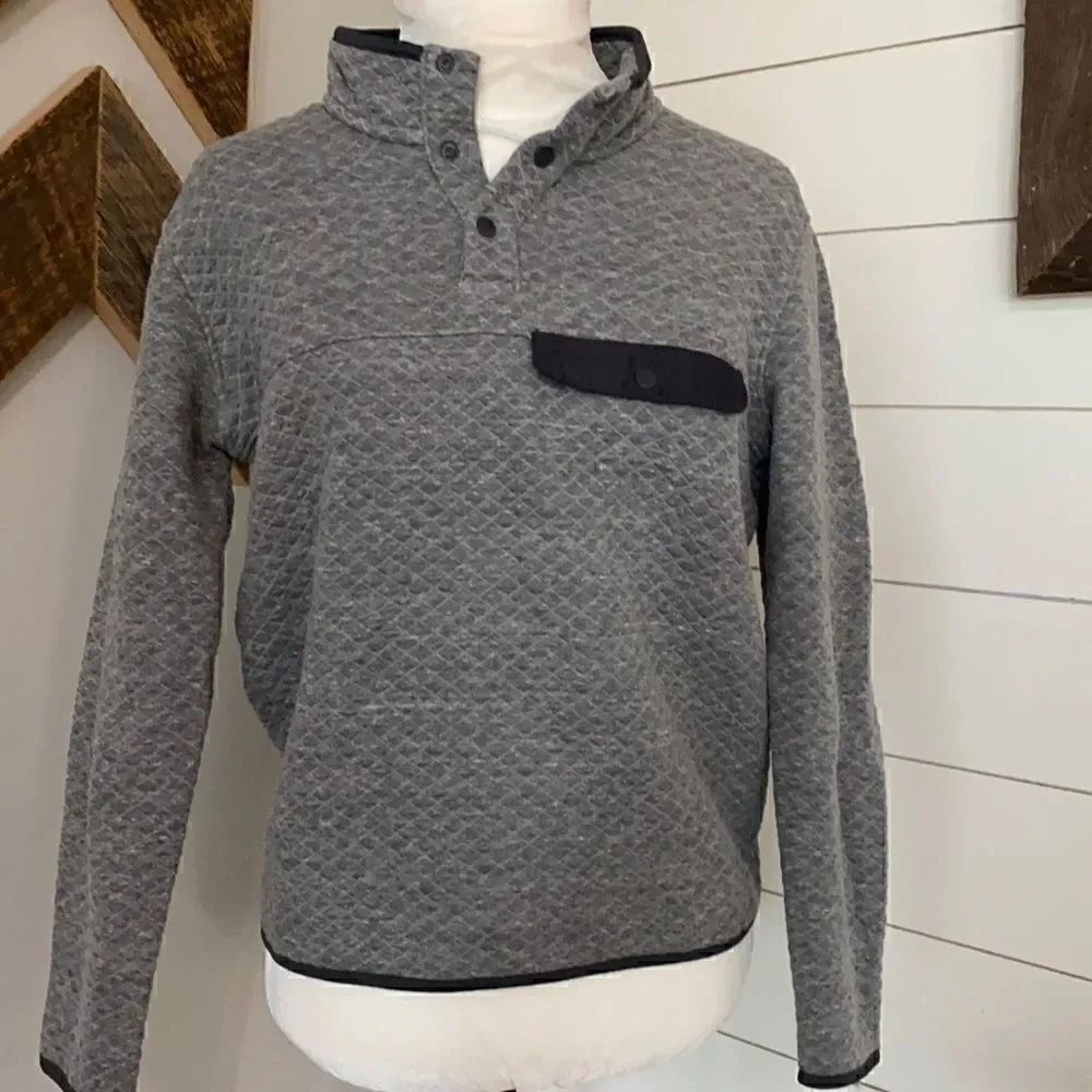 Marine Layer | Quilted Snap-T Gray Pullover | S